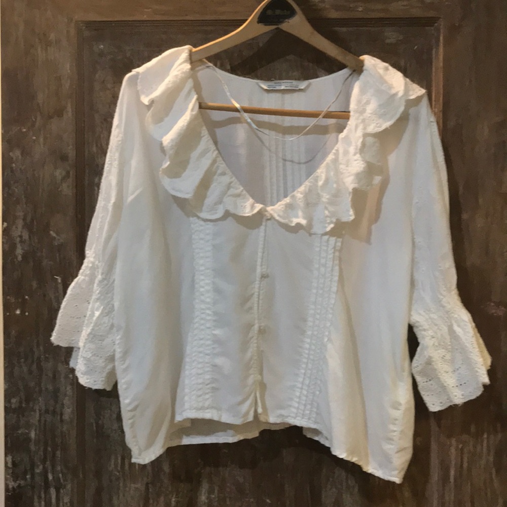 Zara white peasant blouse w/ embroidery -euro XL